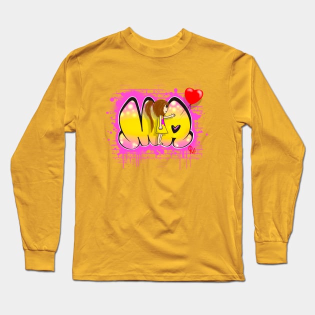 Mia Graffiti Style Girl With Balloon Long Sleeve T-Shirt by ARTHE